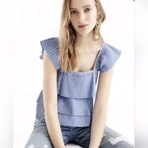 ❤️ NWT! J CREW CHAMBRAY PLEATED TIERED RUFFLE TANK TOP, MEDIUM